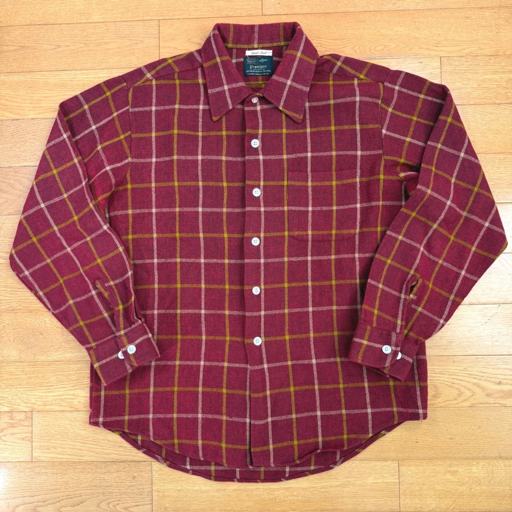 Vintage Sears Premiere Collection‎ Large Plaid Wool Button Down Shirt Mens 1960s
